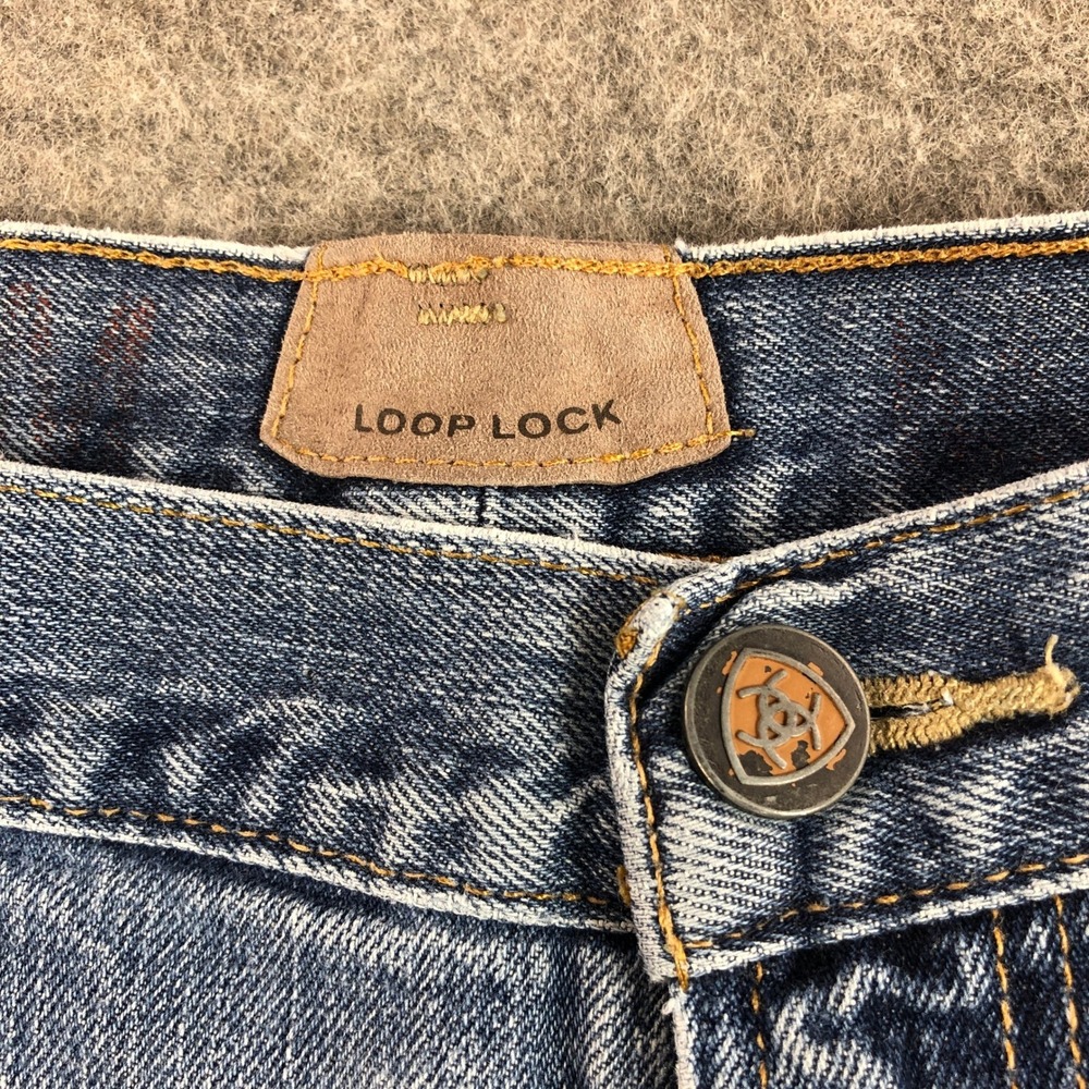 Ariat Jeans Mens 38x32 Relaxed Straight Leg Blue Light Wash Mid Rise Western - Picture 5 of 15